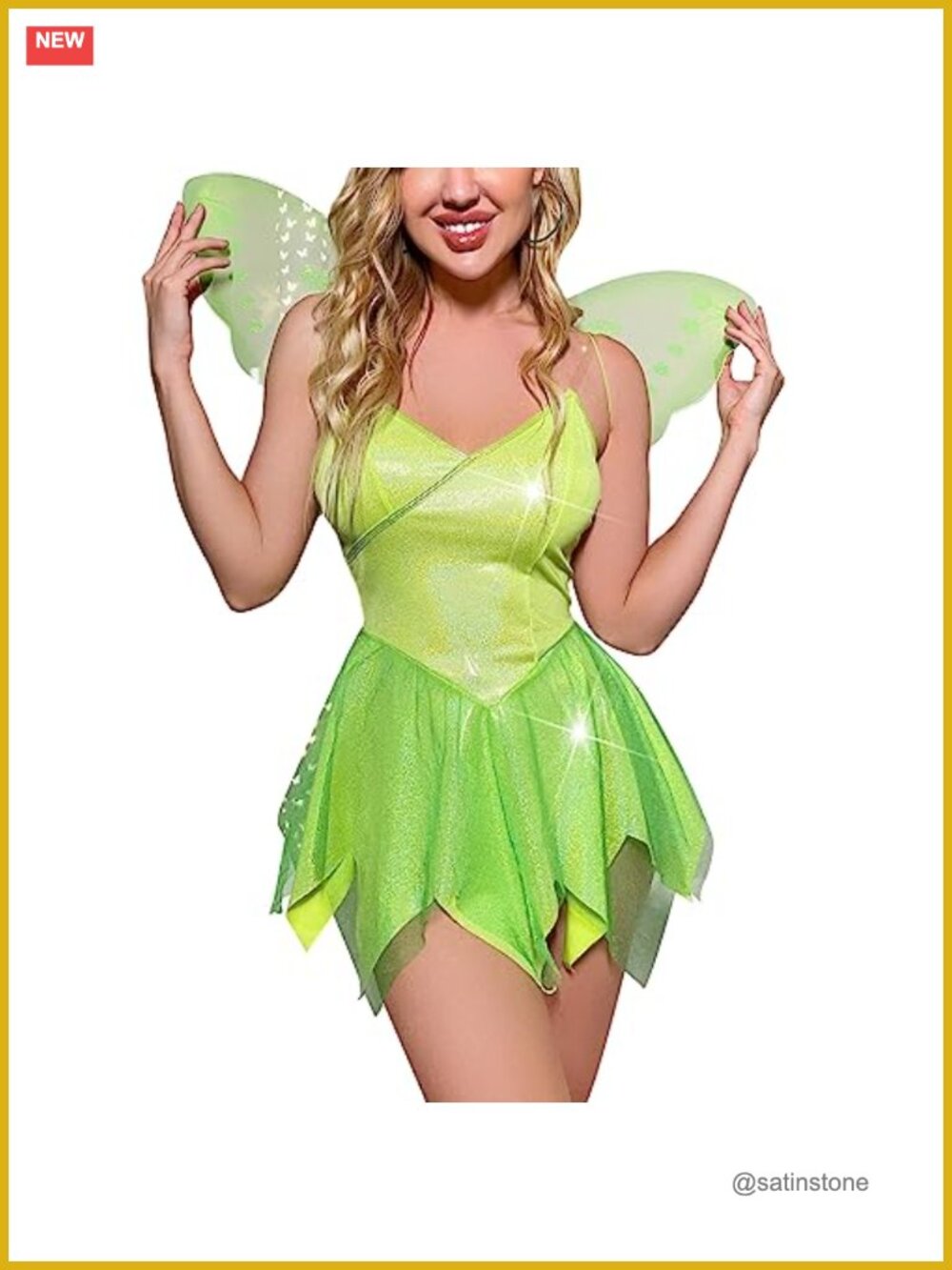 Fairy Tinker Bell Costume 95% Polyester 5% Elastane Mini Dress with Wings